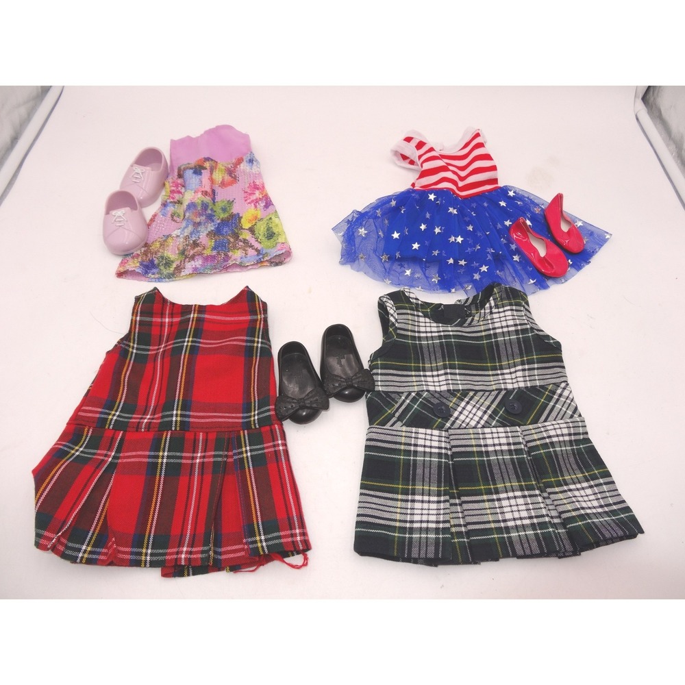 Our Generation Doll Clothes‎ Lot 4 Outfits Plaid Patriotic Sequin Dresses Shoes